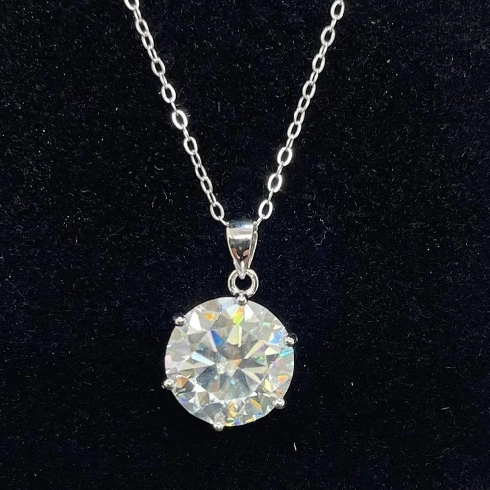 Moissanite Diamond Necklace Pendant Chain 18K 925 Brilliant 5 Ct Round Cut